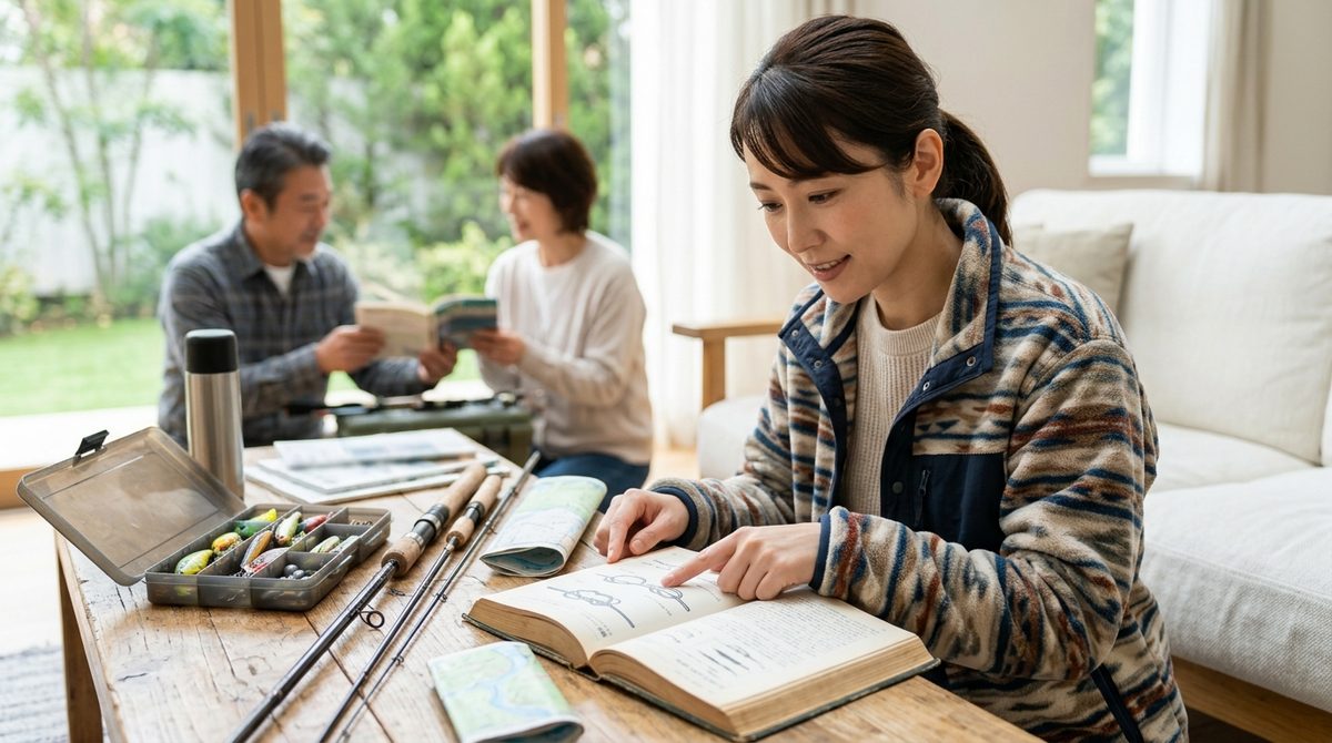 釣り道具を確認する初心者